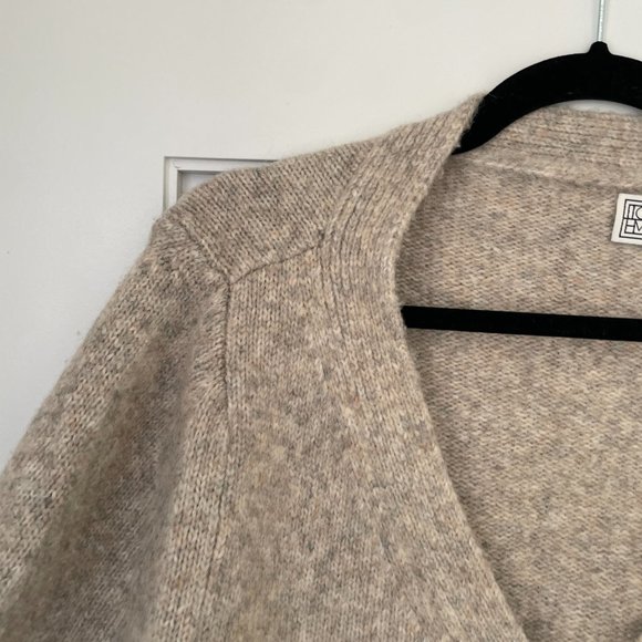 Toteme Cashmere Cardigan Sweater Beige Button Up Ribbed Trim V-Neck Large - Picture 10 of 13